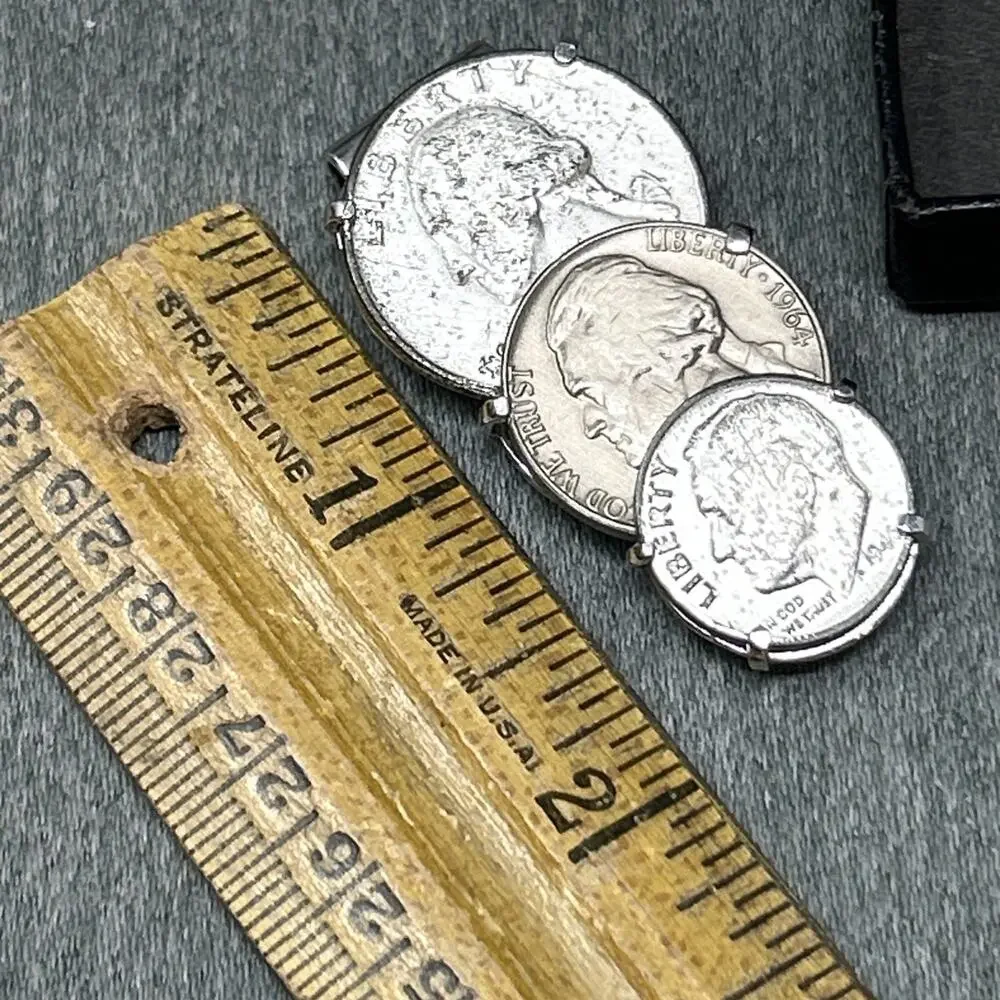 Vintage Swank 3 Coin Money Clip Genuine US 1946 Dime 1964 Nickel & Quarter w/Box